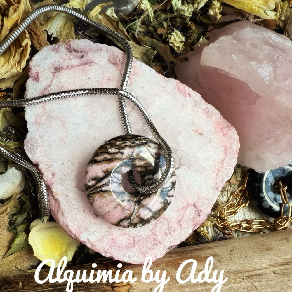 Silver and rhodonite pendant Necklace